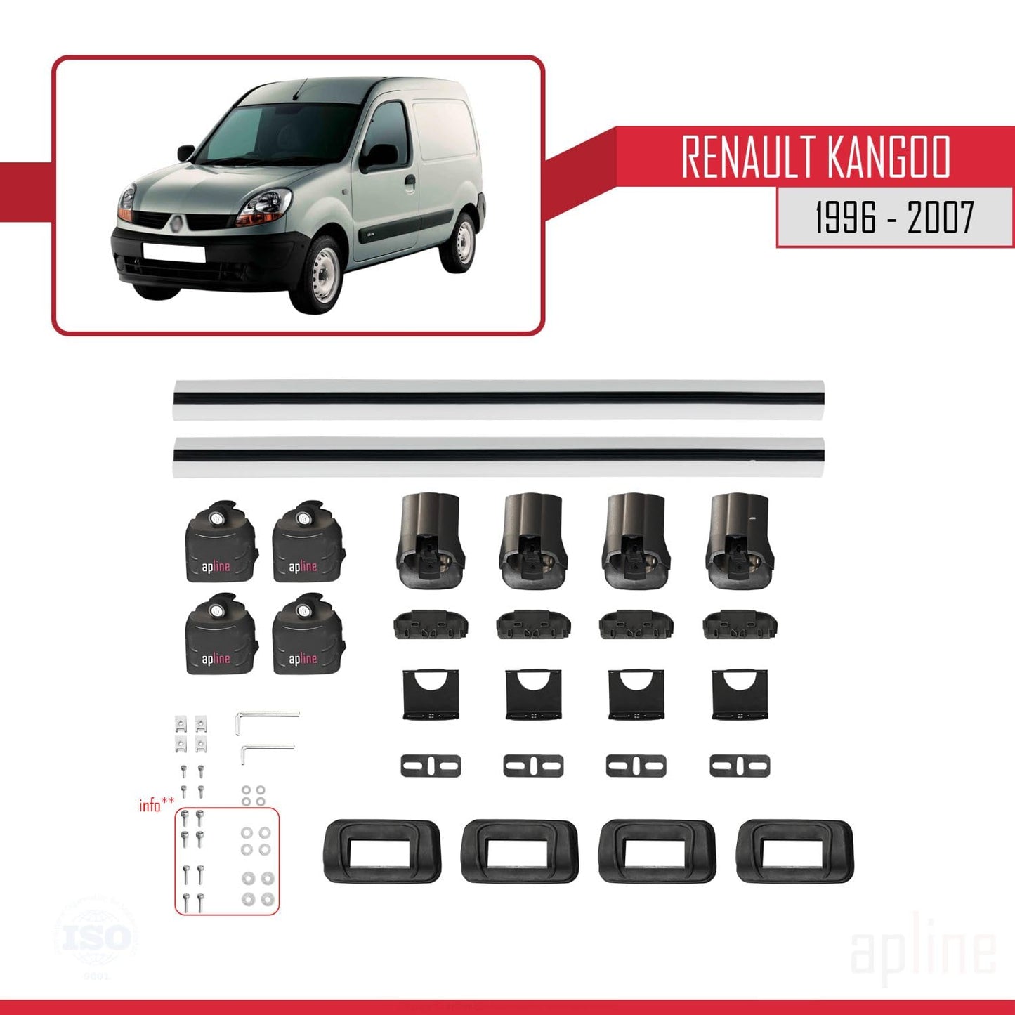 Compatible with Renault Kangoo 1996-2007 ACE-3 Car Roof Rack Cross Bar Grey Aluminium 2 Bars