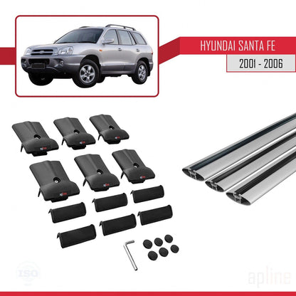 Compatible with Hyundai Santa Fe (SM) 2001-2006 Fly Model Car Roof Rack Cross Bar Grey Aluminium 3 Bars
