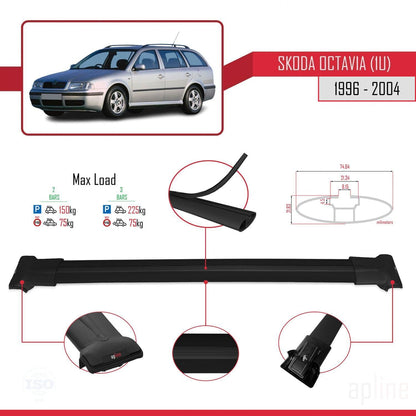 Compatible with Skoda Octavia (1U) 1996-2004 Fly Model Car Roof Rack Cross Bar Black Aluminium 2 Bars