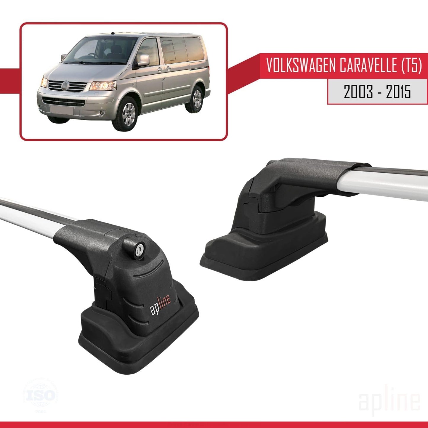 Compatible with Volkswagen Caravelle (T5) 2003-2015 ACE-3 Car Roof Rack Cross Bar Grey Aluminium 2 Bars