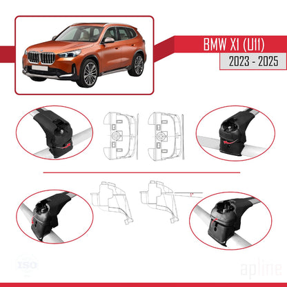 Compatible with BMW X1 (U11) 2023-2025 ACE-2 Car Roof Rack Cross Bar Grey Aluminium 2 Bars