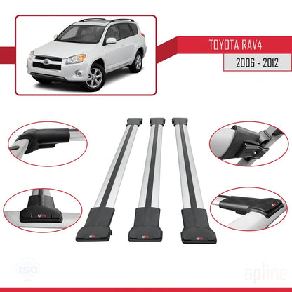 Compatible with Toyota RAV4 III (XA30) 2006-2012 Fly Model Car Roof Rack Cross Bar Grey Aluminium 3 Bars