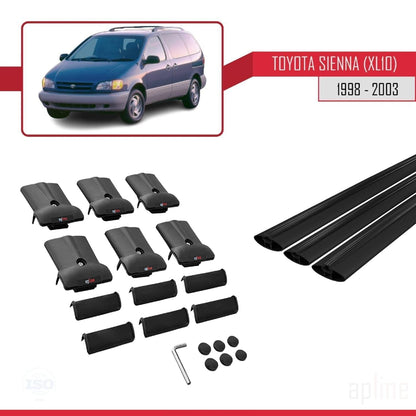Compatible with Toyota Sienna (XL10) 1998-2003 Fly Model Car Roof Rack Cross Bar Black Aluminium 3 Bars