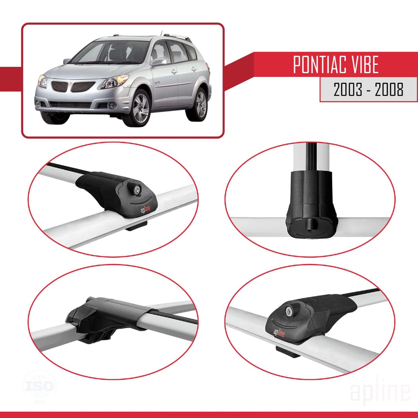 Compatible with Pontiac Vibe 2003-2008 ACE-1 Car Roof Rack Cross Bar Grey Aluminium 3 Bars