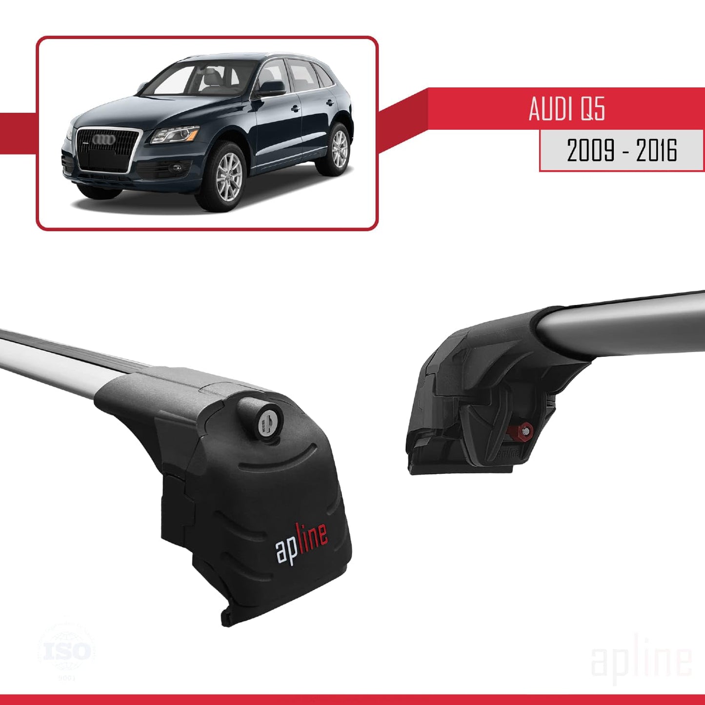 Compatible with Audi Q5 (8R) 2009-2016 ACE-2 Car Roof Rack Cross Bar Grey Aluminium 2 Bars