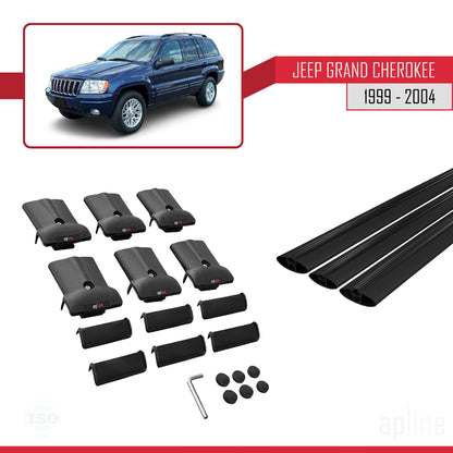 Compatible with Jeep Grand Cherokee 2 (WJ) 1999-2004 Fly Model Car Roof Rack Cross Bar Black Aluminium 3 Bars