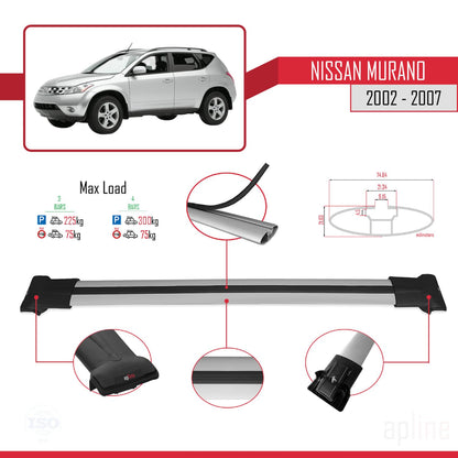 Compatible with Nissan Murano 2002-2007 Fly Model Car Roof Rack Cross Bar Grey Aluminium 3 Bars