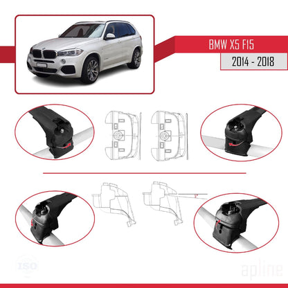 Compatible with BMW X5 (F15) 2014-2018 ACE-2 Car Roof Rack Cross Bar Black Aluminium 2 Bars