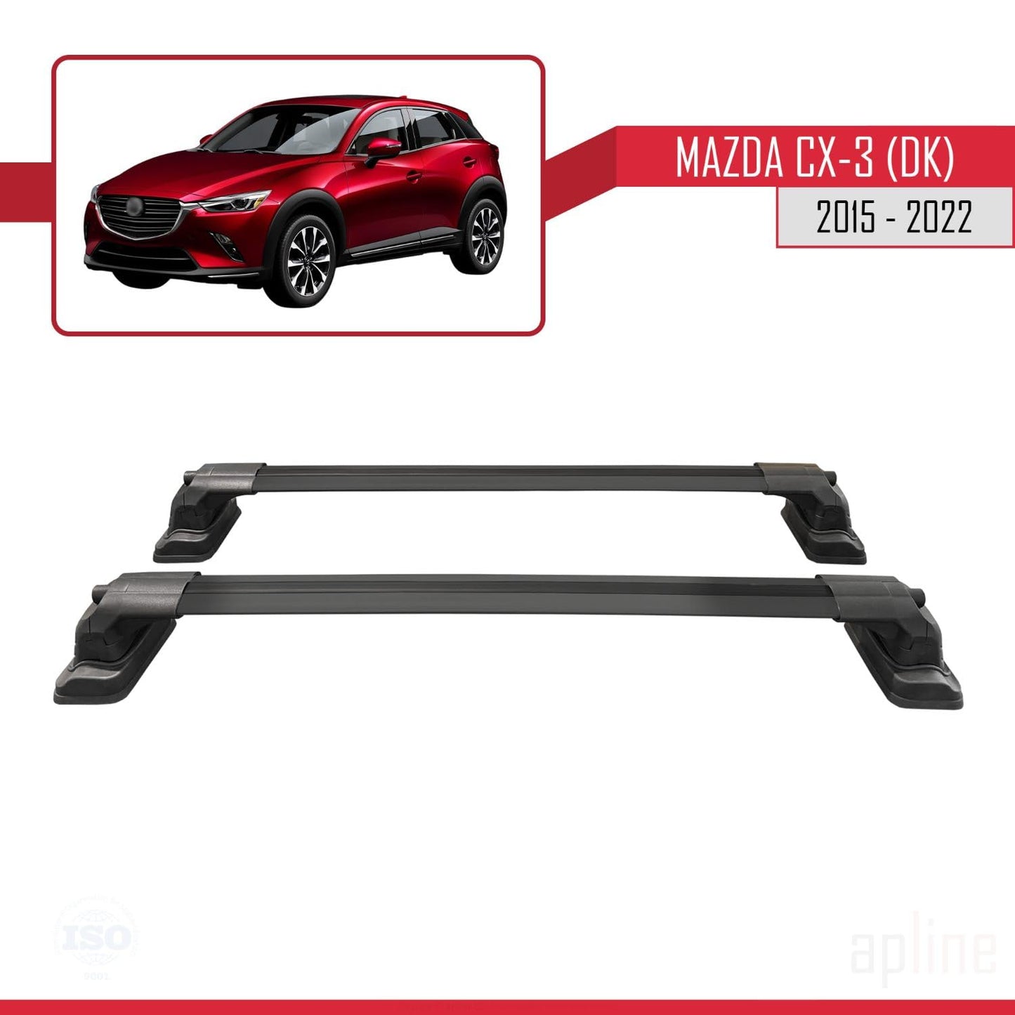 Compatible with Mazda CX-3 (DK) 2015-2022 ACE-3 Car Roof Rack Cross Bar Black Aluminium 2 Bars