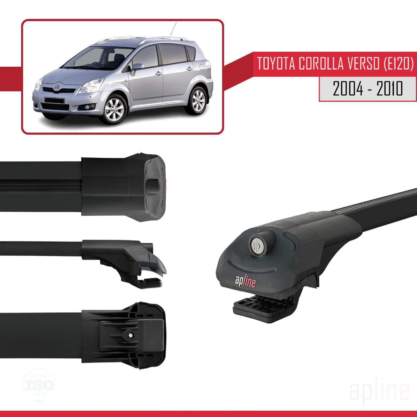 Compatible with Toyota Corolla Verso 2 (AR10) 2004-2010 ACE-1 Car Roof Rack Cross Bar Black Aluminium 2 Bars