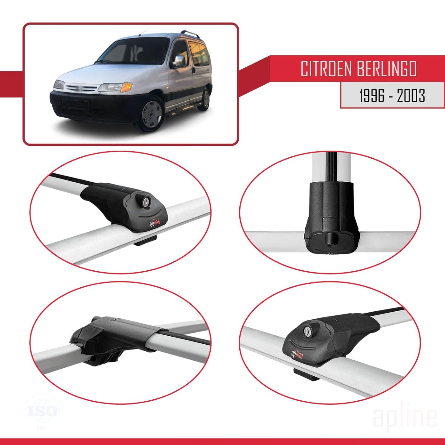Compatible with Citroen Berlingo (M49) 1996-2003 ACE-1 Car Roof Rack Cross Bar Grey Aluminium 4 Bars