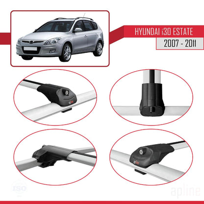 Compatible with Hyundai i30 (FD) SW 2007-2011 ACE-1 Car Roof Rack Cross Bar Grey Aluminium 2 Bars