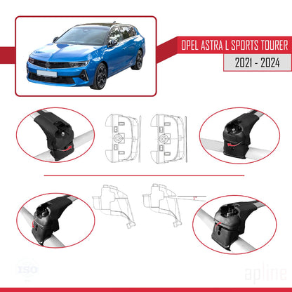 Compatible with Opel Astra L Sports Tourer 2021-2024 ACE-2 Car Roof Rack Cross Bar Grey Aluminium 2 Bars