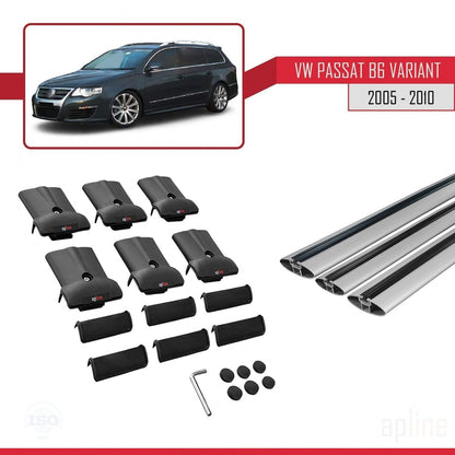 Compatible with Volkswagen Passat B6 (3C) Variant 2005-2010 Fly Model Car Roof Rack Cross Bar Grey Aluminium 3 Bars