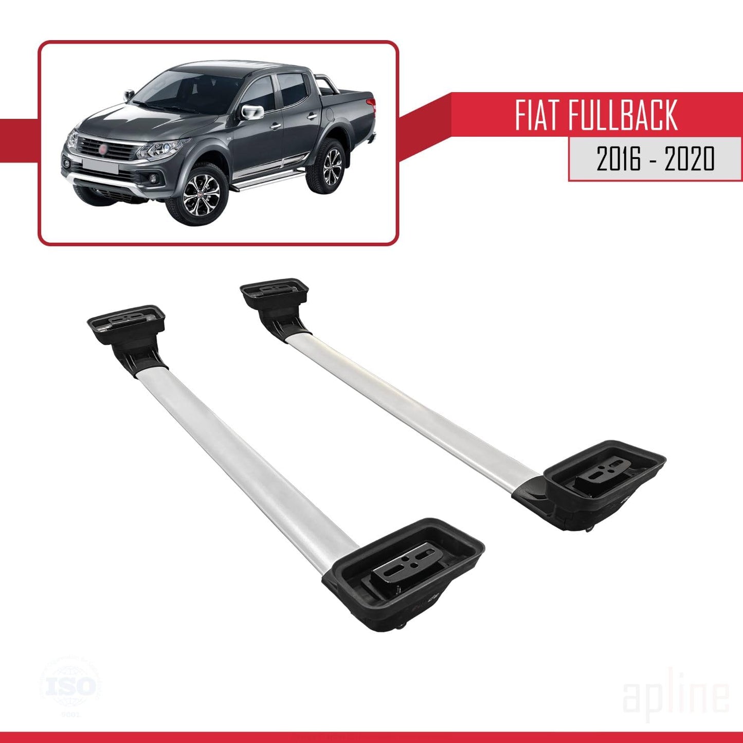Compatible with Fiat Fullback 2016-2020 ACE-3 Car Roof Rack Cross Bar Grey Aluminium 2 Bars