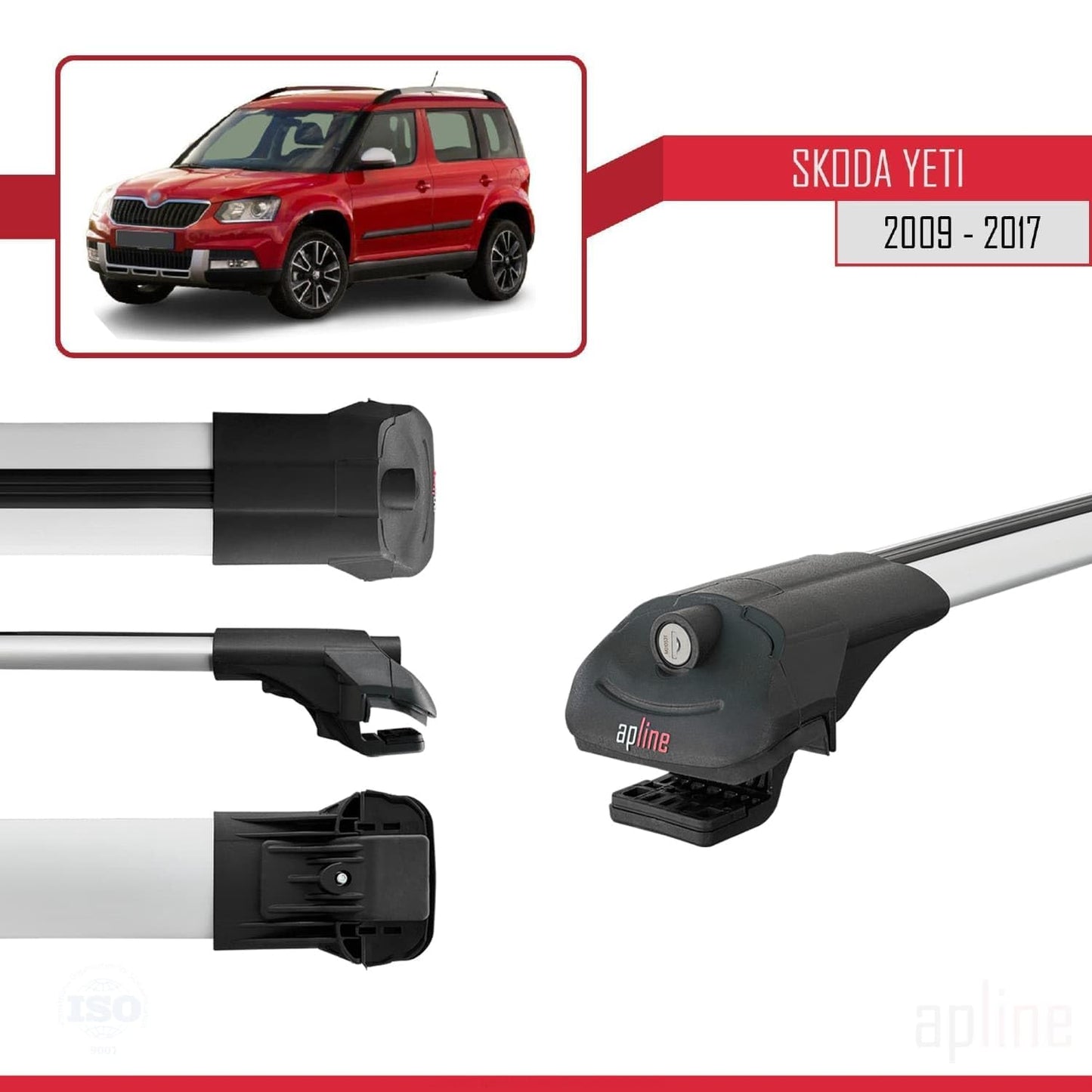 Compatible with Skoda Yeti 2009-2017 ACE-1 Car Roof Rack Cross Bar Grey Aluminium 3 Bars