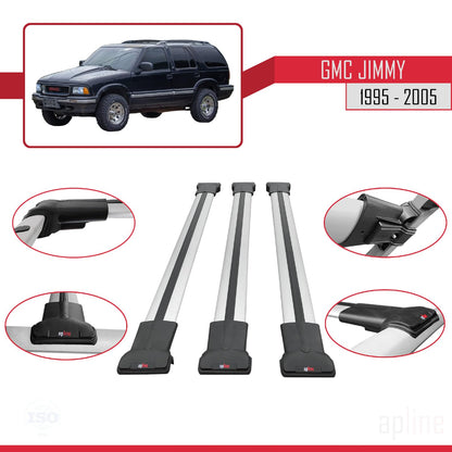 Compatible with GMC Jimmy 1995-2005 Fly Model Car Roof Rack Cross Bar Grey Aluminium 3 Bars