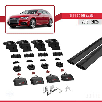 Compatible with Audi A4 (B9) Avant 2016-2025 ACE-2 Car Roof Rack Cross Bar Black Aluminium 2 Bars
