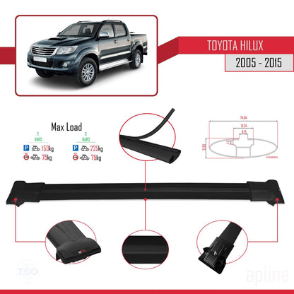 Compatible with Toyota Hilux 7 (AN30) 2005-2015 Fly Model Car Roof Rack Cross Bar Black Aluminium 2 Bars