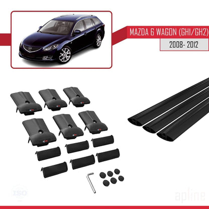 Compatible with Mazda 6 II (GZ) Wagon 2008-2012 Fly Model Car Roof Rack Cross Bar Black Aluminium 3 Bars