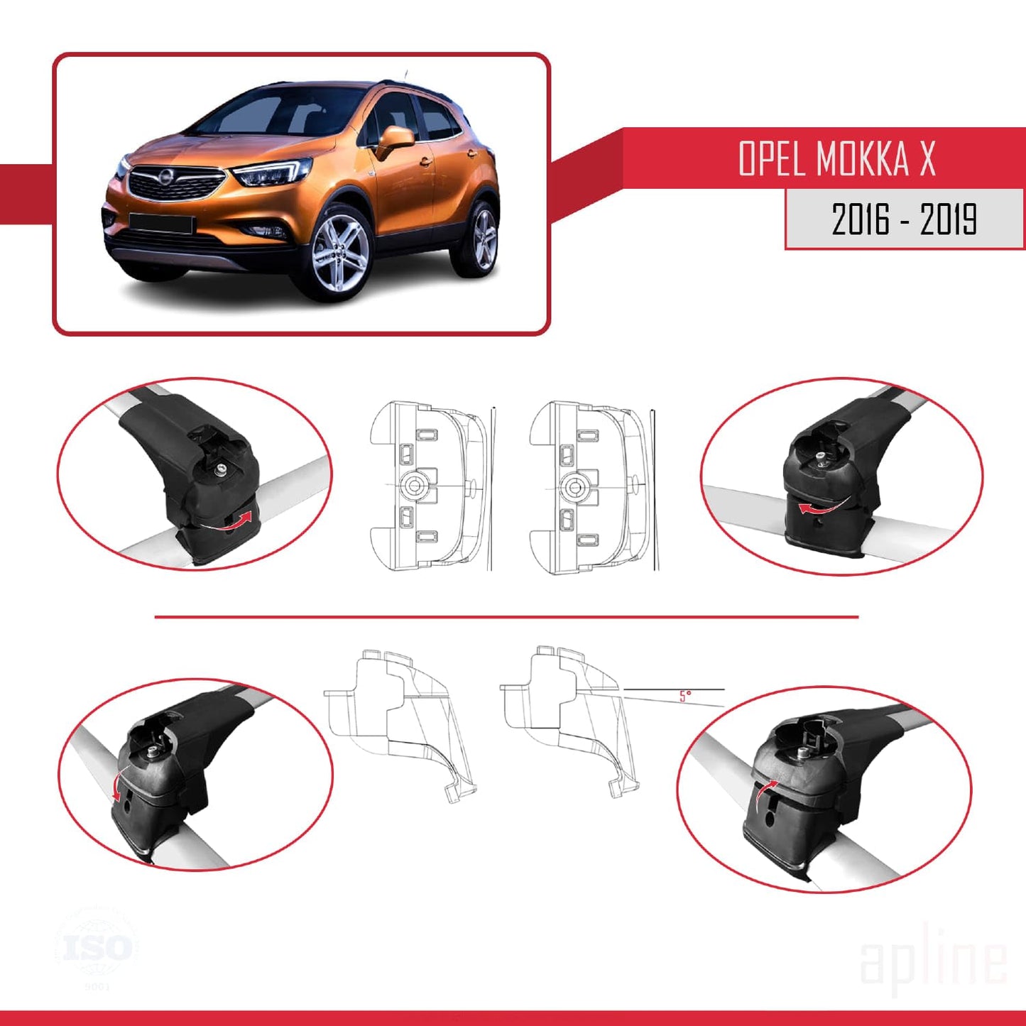 Compatible with Opel Mokka X (J13) 2016-2019 ACE-2 Car Roof Rack Cross Bar Grey Aluminium 2 Bars