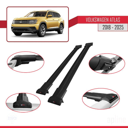 Compatible with Volkswagen Atlas (CA1) 2018-2025 Fly Model Car Roof Rack Cross Bar Black Aluminium 2 Bars