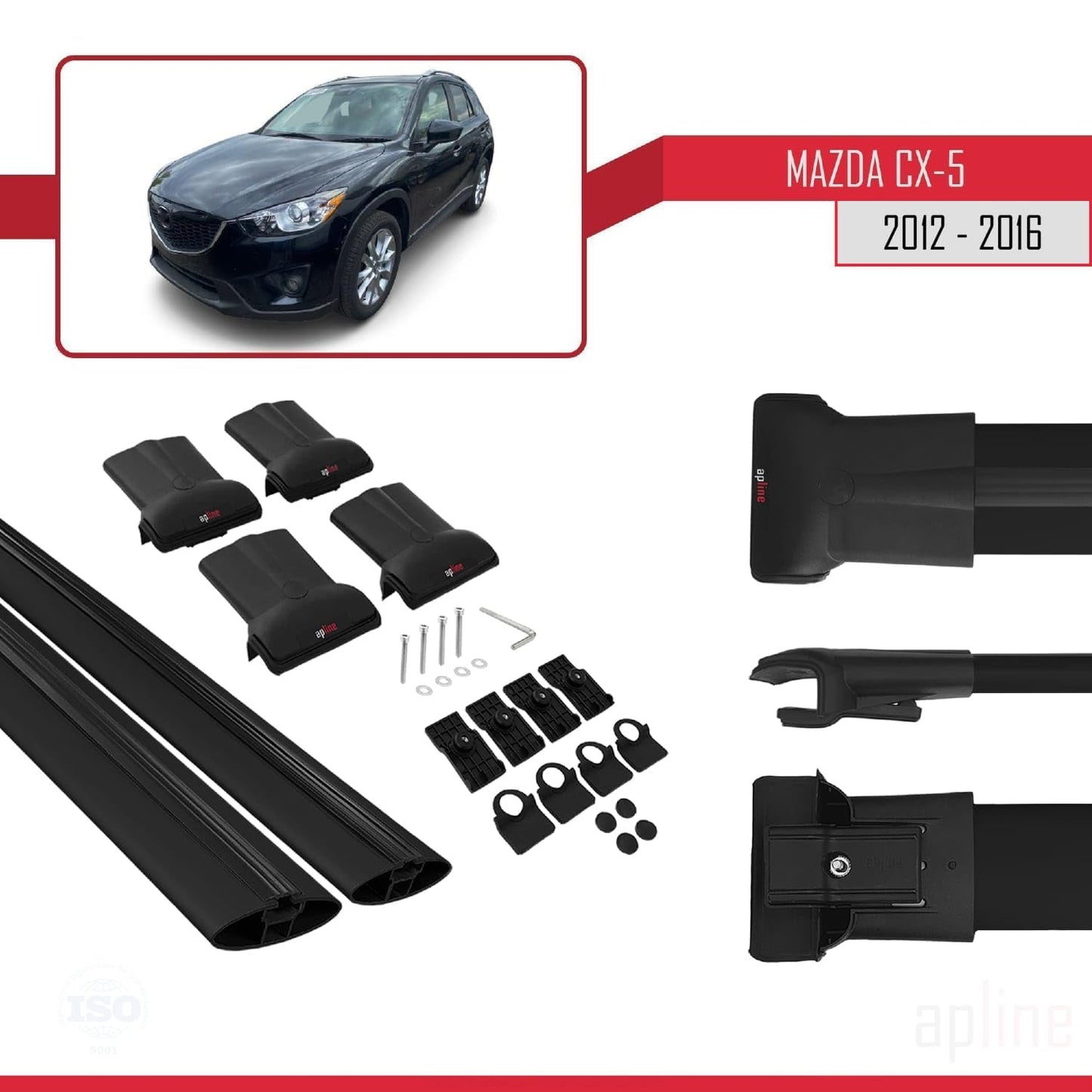 Compatible with Mazda CX-5 I (KE) 2012-2016 Fly Model Car Roof Rack Cross Bar Black Aluminium 2 Bars