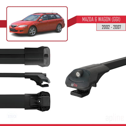 Compatible with Mazda 6 I (GG1) 2002-2007 ACE-1 Car Roof Rack Cross Bar Black Aluminium 3 Bars