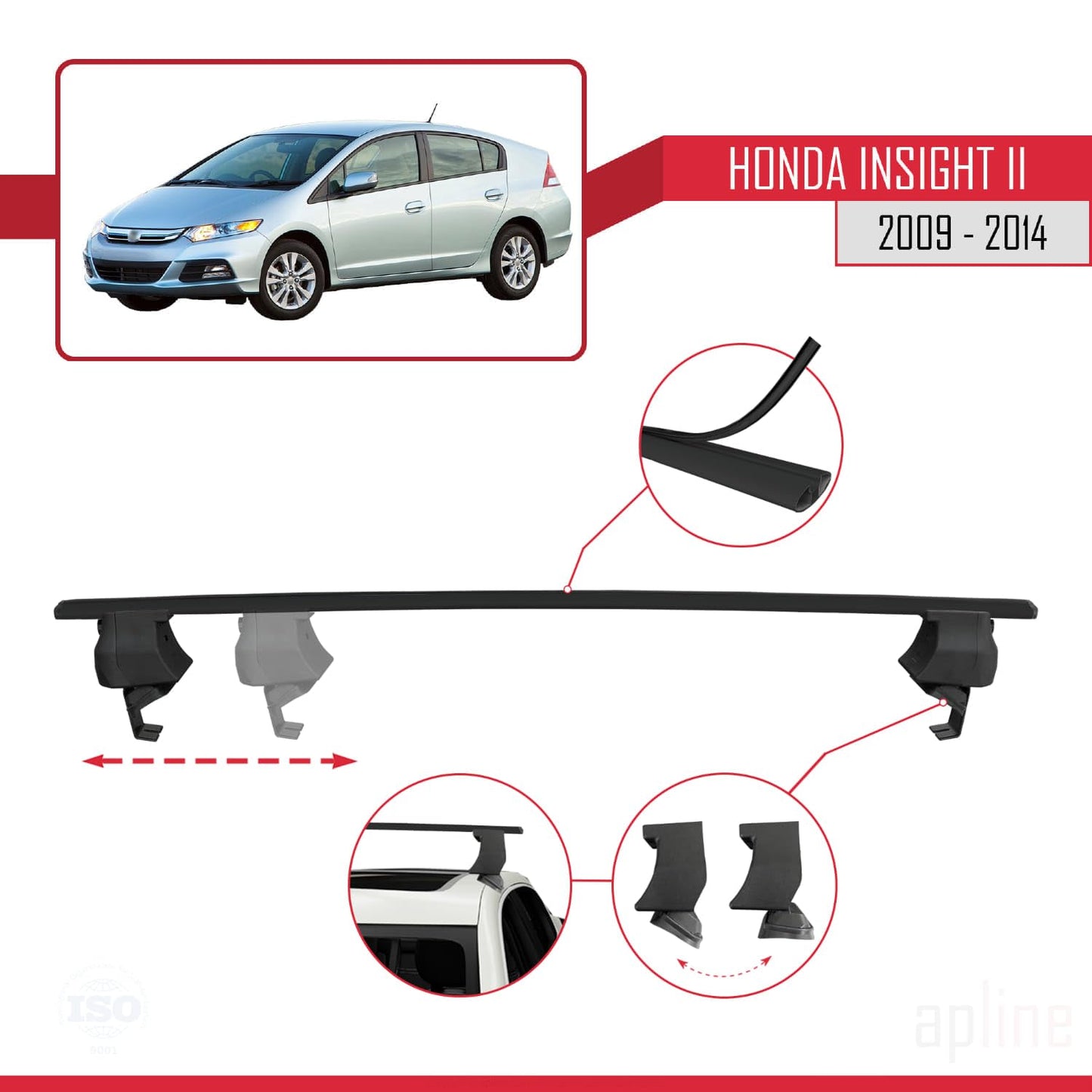 Compatible with Honda Insight 2 (ZE2) 2009-2014 ACE-4 Car Roof Rack Cross Bar Black Aluminium 2 Bars