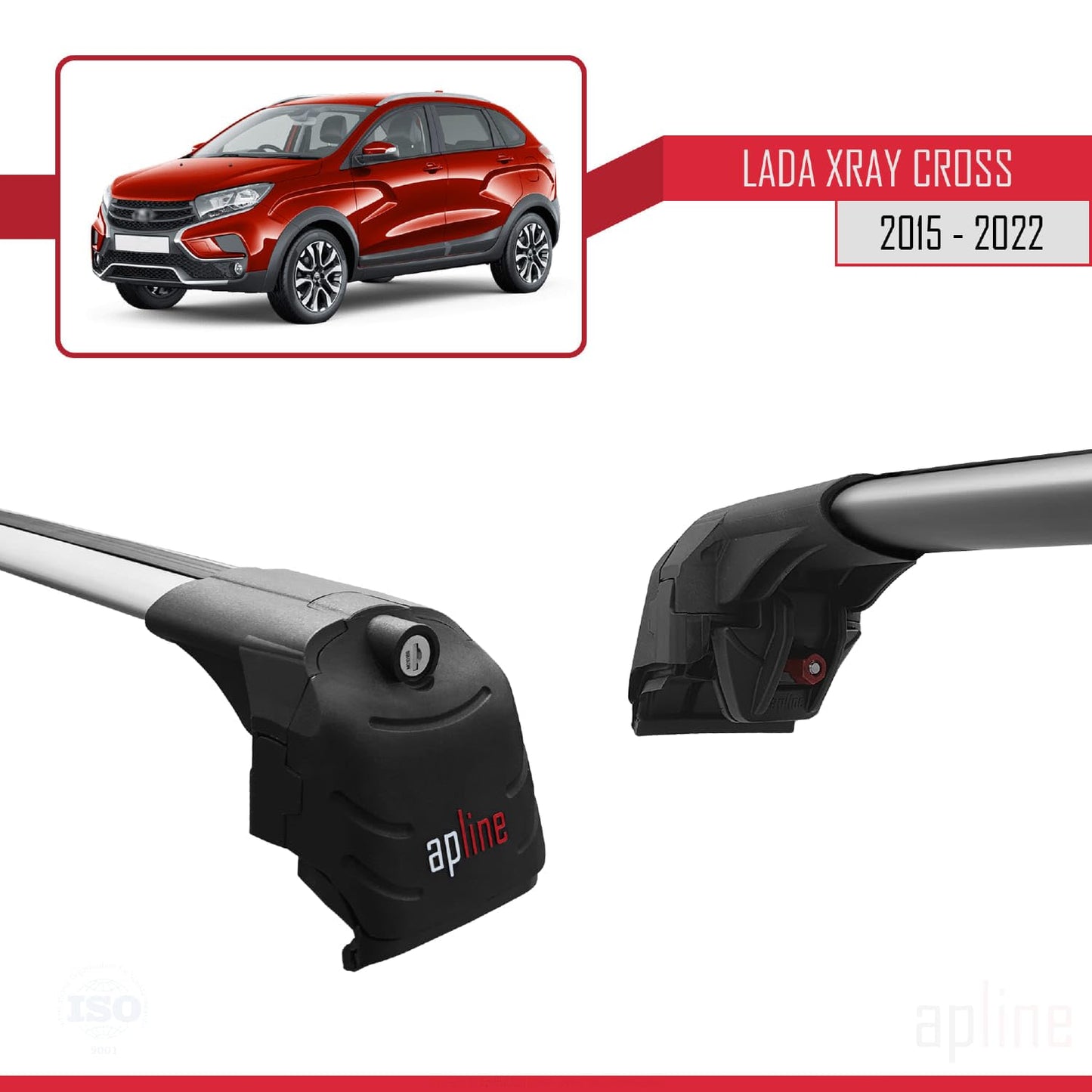 Compatible with Lada Xray 2015-2022 ACE-2 Car Roof Rack Cross Bar Grey Aluminium 2 Bars