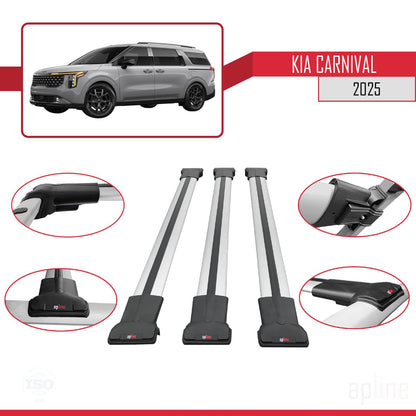 Compatible with Kia Carnival 2025 Fly Model Car Roof Rack Cross Bar Black Aluminium 3 Bars