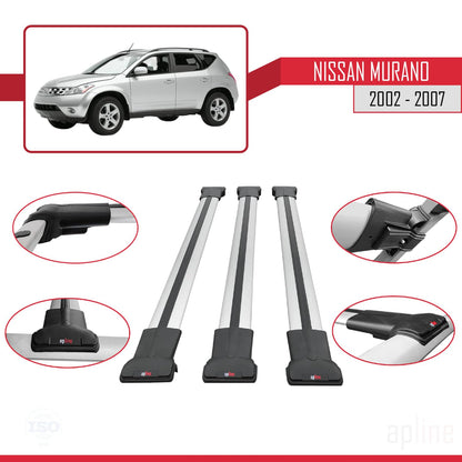 Compatible with Nissan Murano 2002-2007 Fly Model Car Roof Rack Cross Bar Grey Aluminium 3 Bars