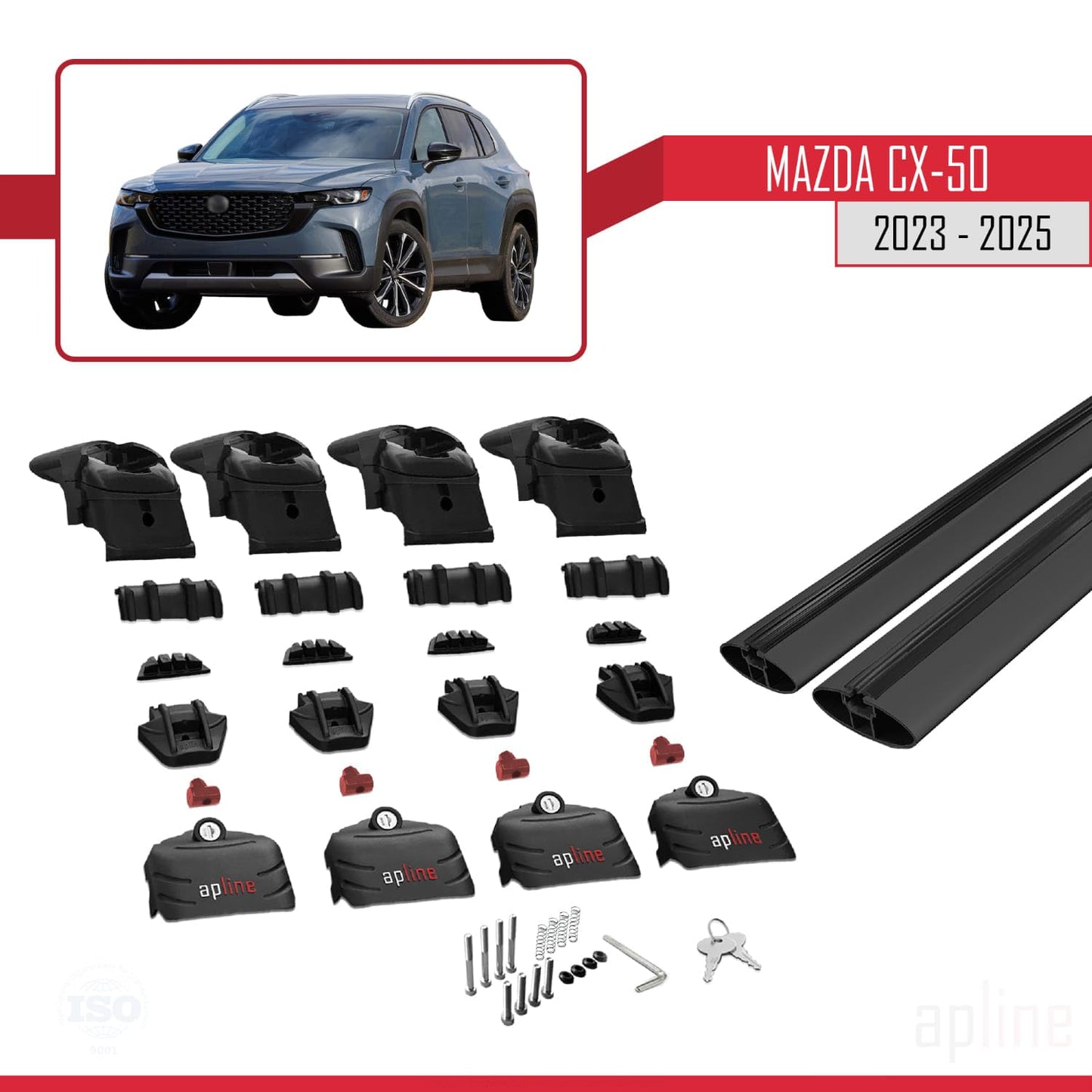 Compatible with Mazda CX-50 2023-2025 ACE-2 Car Roof Rack Cross Bar Black Aluminium 2 Bars
