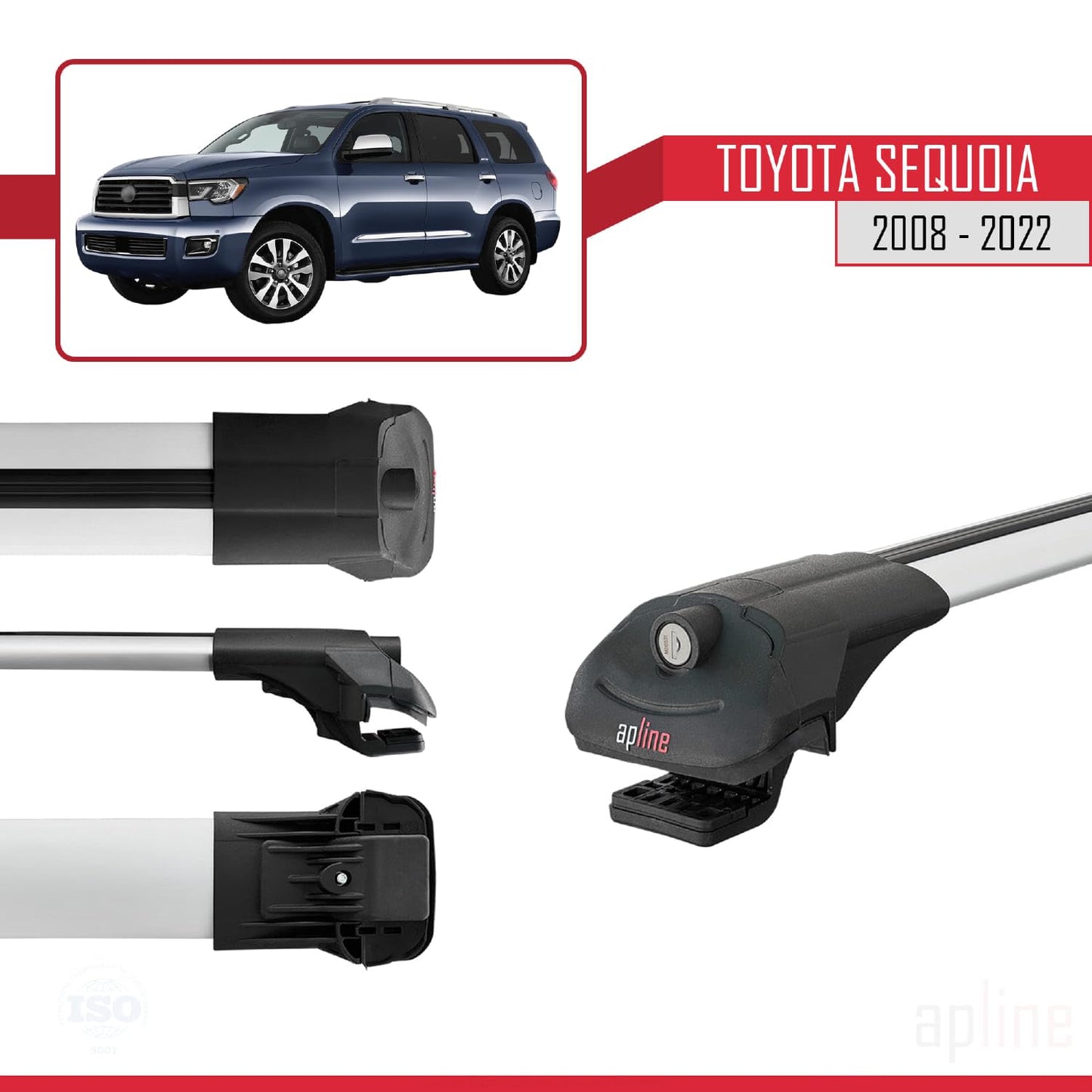 Compatible with Toyota Sequoia 2008-2022 ACE-1 Car Roof Rack Cross Bar Grey Aluminium 2 Bars