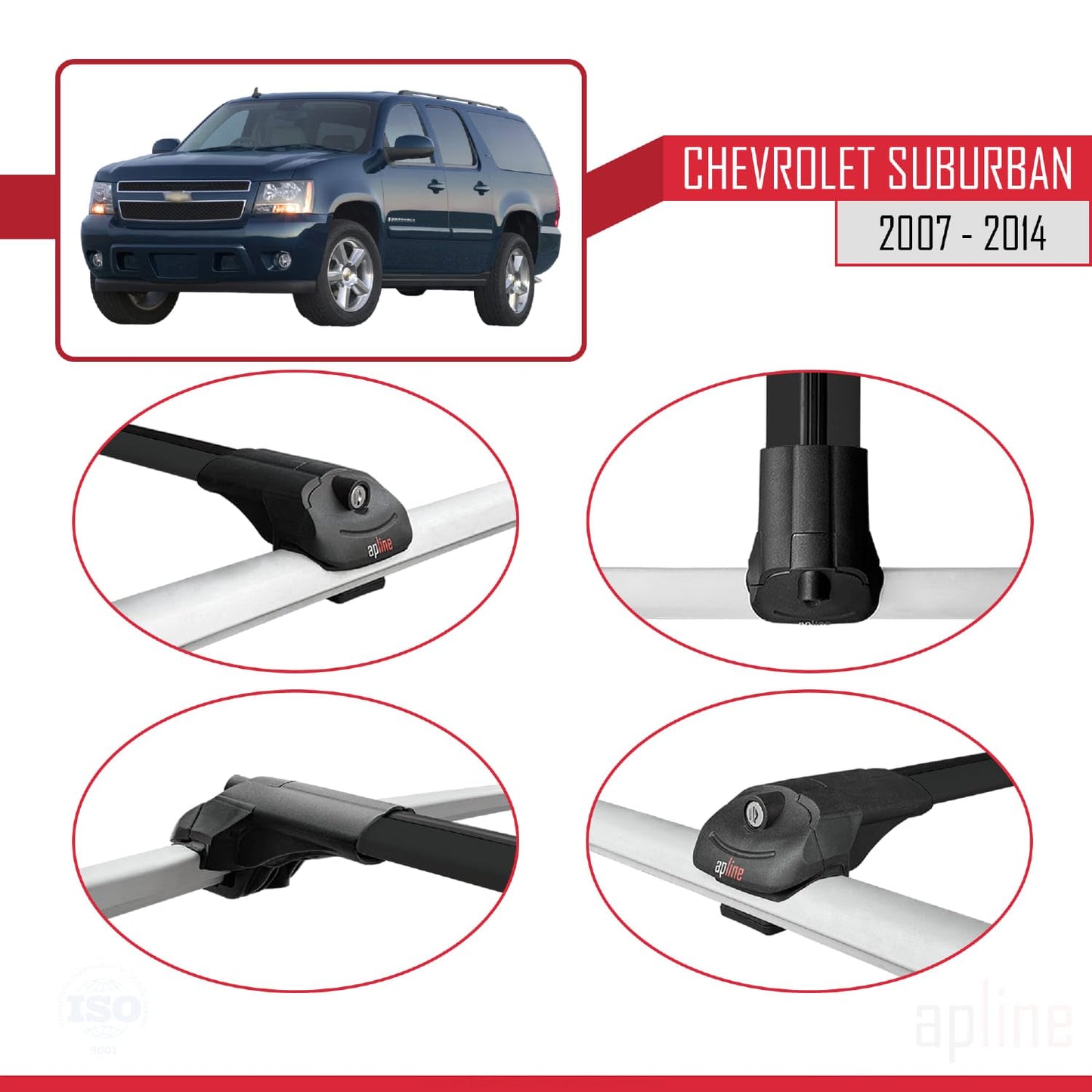 Compatible with Chevrolet Suburban 2007-2014 ACE-1 Car Roof Rack Cross Bar Black Aluminium 4 Bars