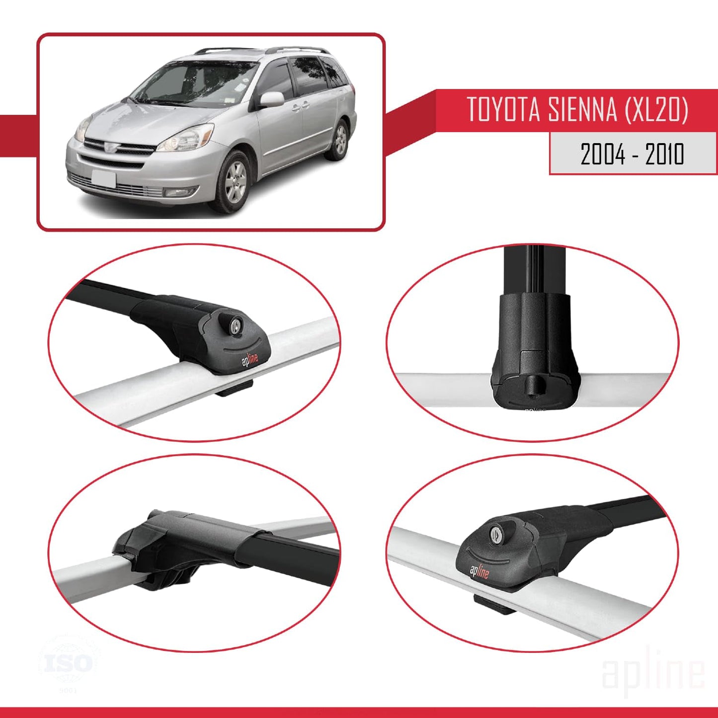 Compatible with Toyota Sienna 2 (XL20) 2004-2010 ACE-1 Car Roof Rack Cross Bar Black Aluminium 3 Bars