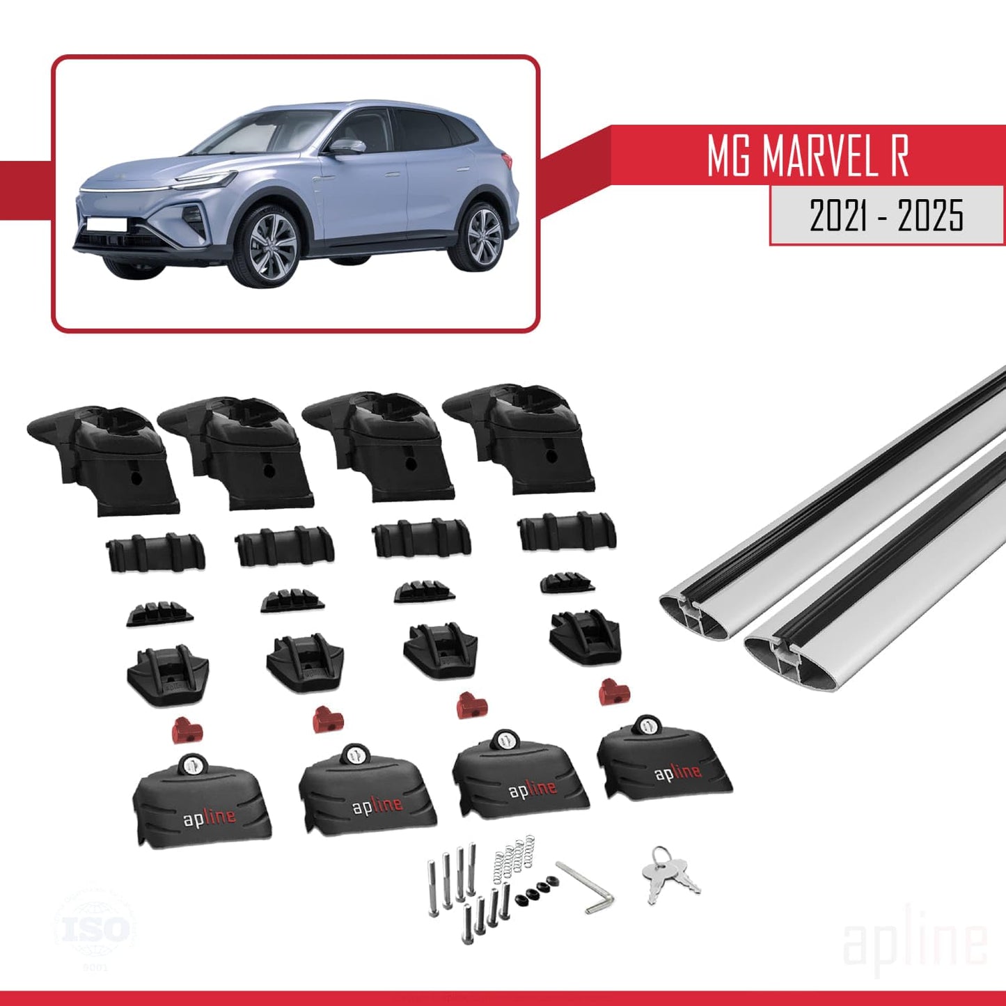 Compatible with MG Marvel R 2021-2025 ACE-2 Car Roof Rack Cross Bar Grey Aluminium 2 Bars