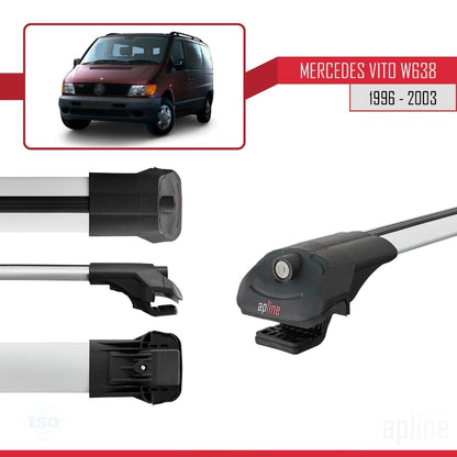 Compatible with Mercedes Vito (W638) 1996-2003 ACE-1 Car Roof Rack Cross Bar Grey Aluminium 3 Bars