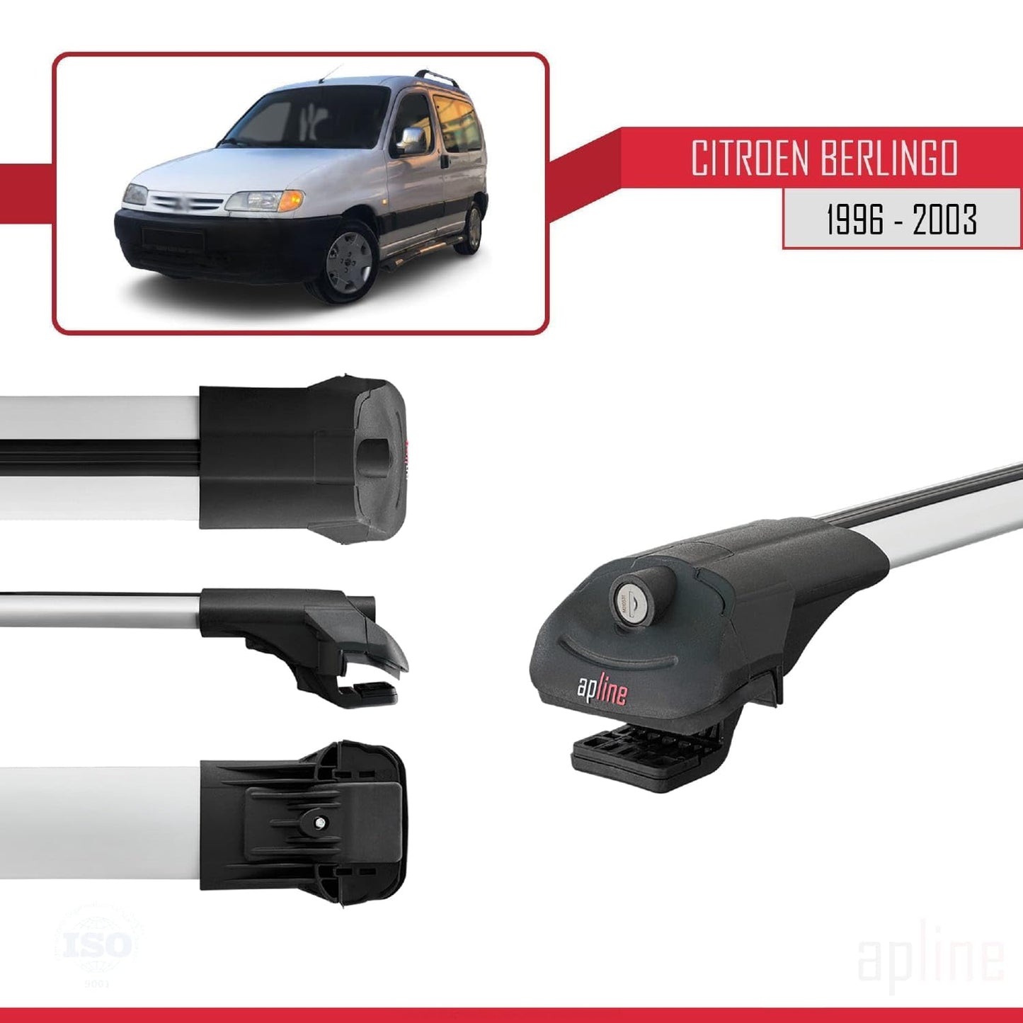 Compatible with Citroen Berlingo (M49) 1996-2003 ACE-1 Car Roof Rack Cross Bar Grey Aluminium 2 Bars