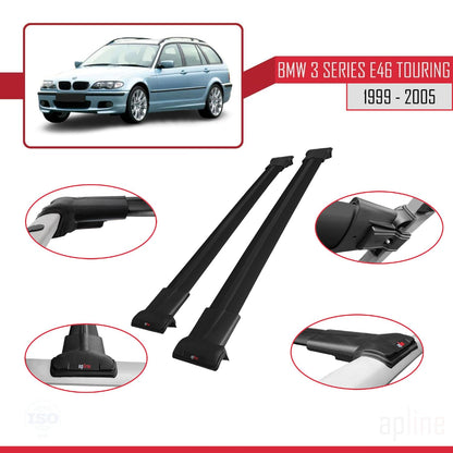 Compatible with BMW 3 Series (E46) Touring 1999-2005 Fly Model Car Roof Rack Cross Bar Black Aluminium 2 Bars