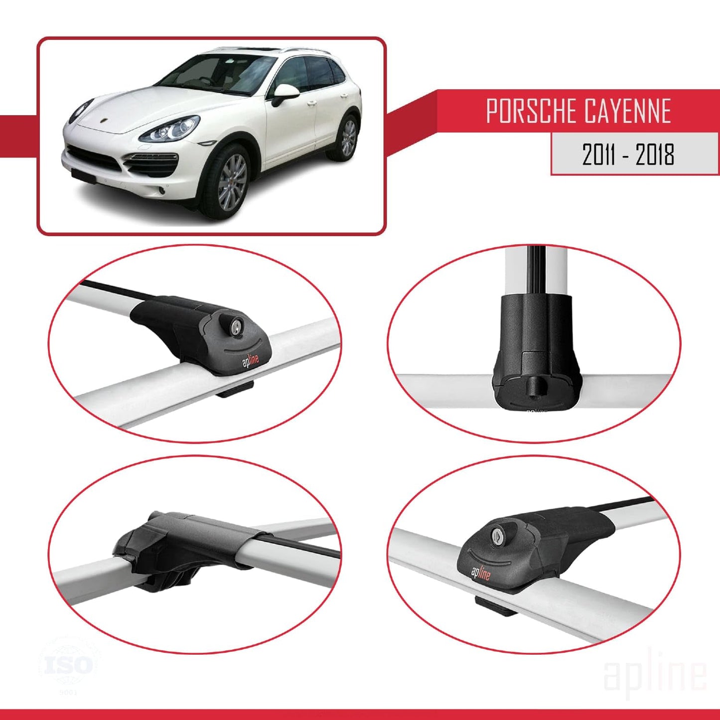 Compatible with Porsche Cayenne 2 (92A) 2011-2018 ACE-1 Car Roof Rack Cross Bar Grey Aluminium 2 Bars