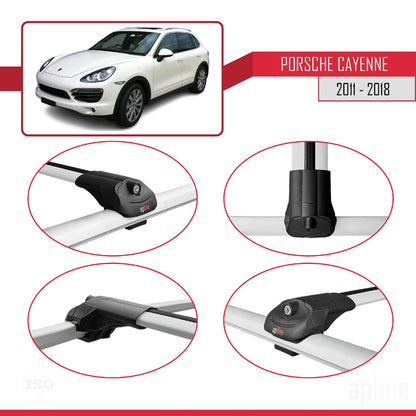 Compatible with Porsche Cayenne 2 (92A) 2011-2018 ACE-1 Car Roof Rack Cross Bar Grey Aluminium 2 Bars
