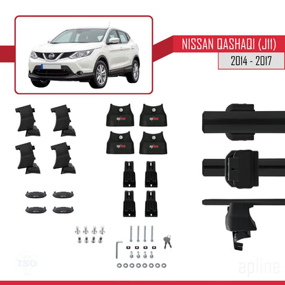 Compatible with Nissan Qashqai 2 (J11) Pre-Facelift 2014-2017 ACE-4 Car Roof Rack Cross Bar Black Aluminium 2 Bars