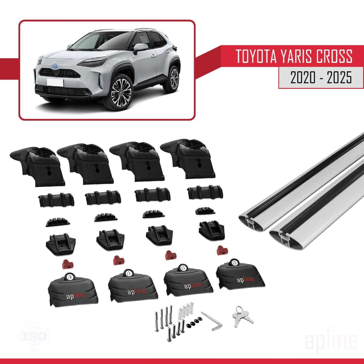 Compatible with Toyota Yaris Cross 2020-2025 ACE-2 Car Roof Rack Cross Bar Grey Aluminium 2 Bars