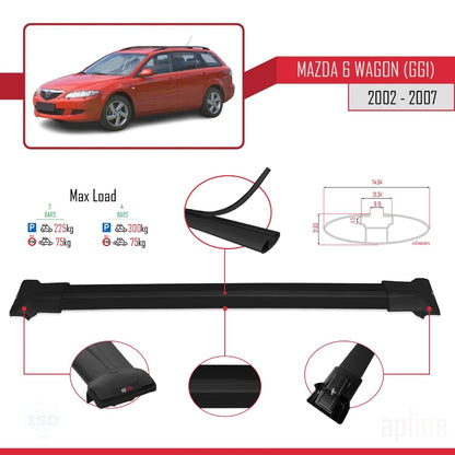 Compatible with Mazda 6 I (GG1) 2002-2007 Fly Model Car Roof Rack Cross Bar Black Aluminium 3 Bars