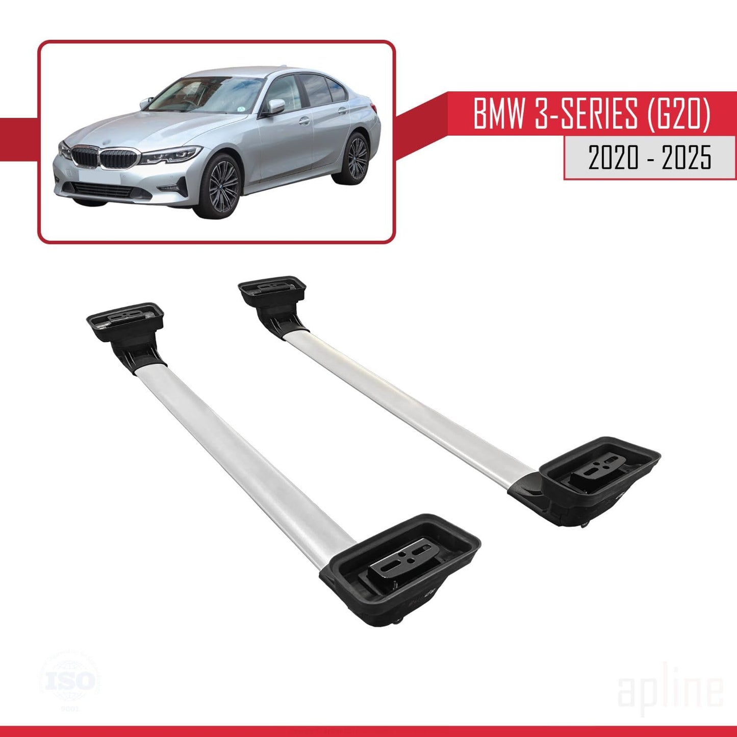 Compatible with BMW 3 Series (G20) 2020-2025 ACE-3 Car Roof Rack Cross Bar Grey Aluminium 2 Bars