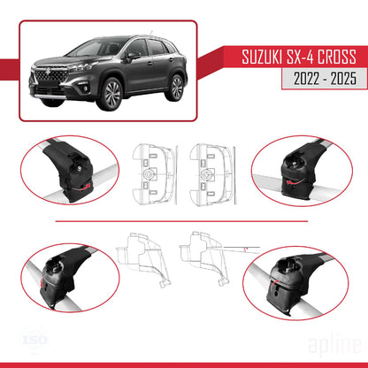 Compatible with Suzuki SX4 S-Cross 4 (JY) 2022-2025 ACE-2 Car Roof Rack Cross Bar Grey Aluminium 2 Bars