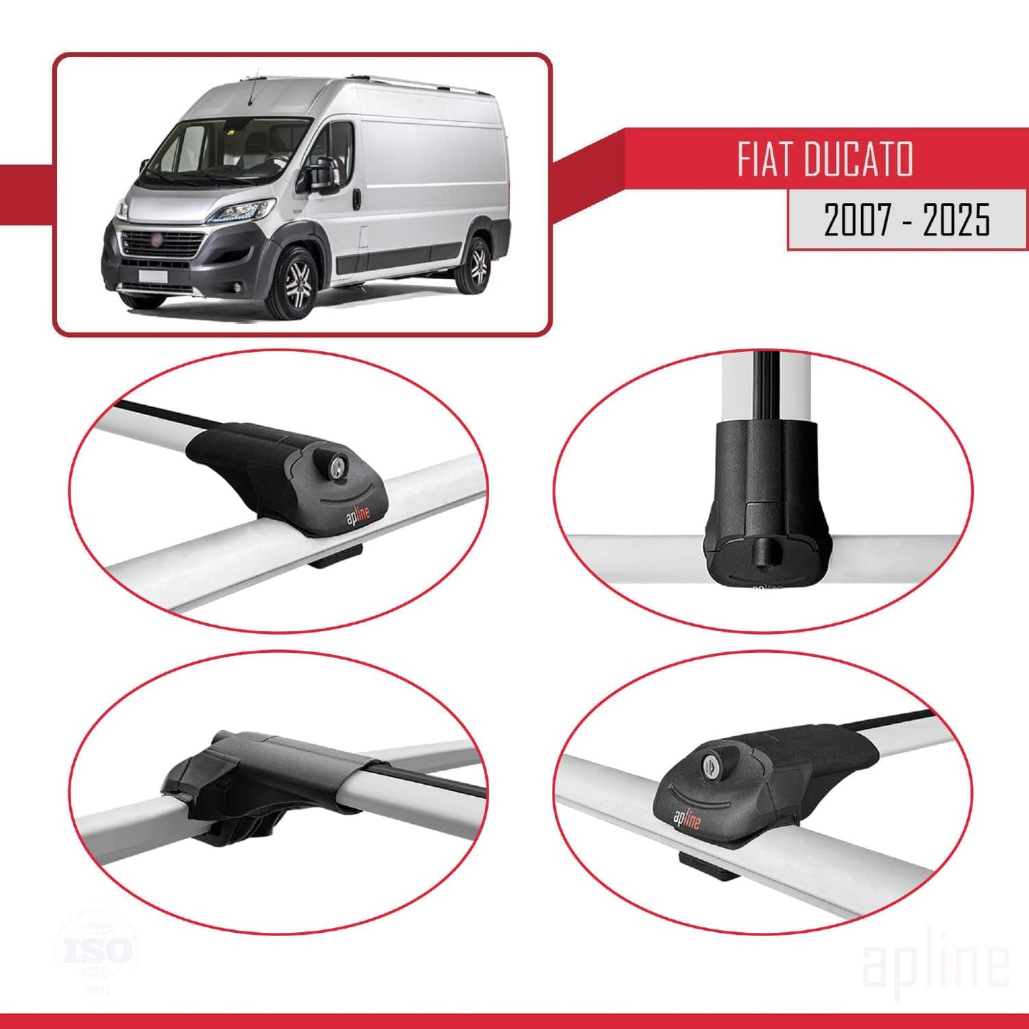 Compatible with Fiat Ducato 3 2007-2025 ACE-1 Car Roof Rack Cross Bar Grey Aluminium 2 Bars