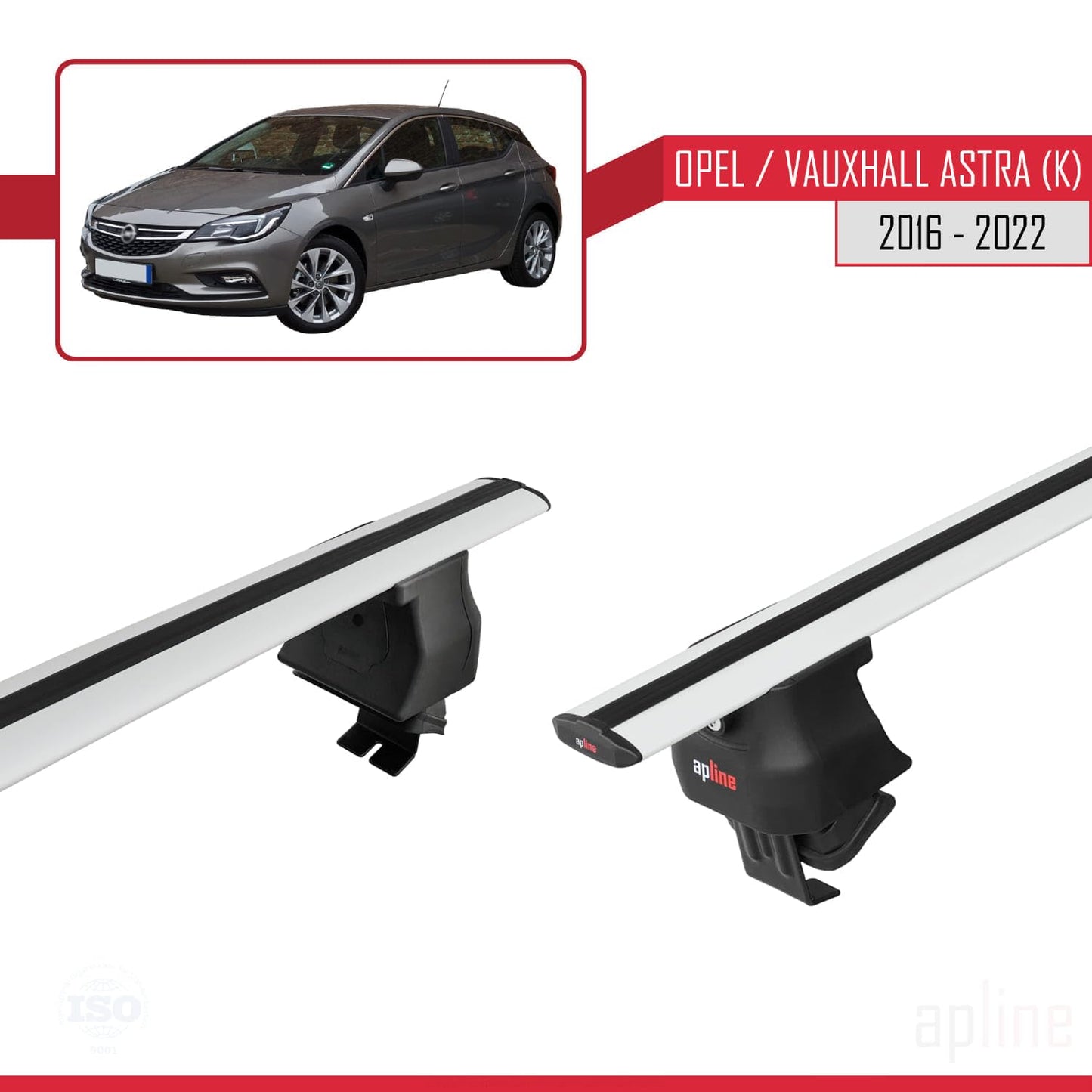 Compatible with Opel/Vauxhall Astra K 2016-2022 ACE-4 Car Roof Rack Cross Bar Grey Aluminium 2 Bars