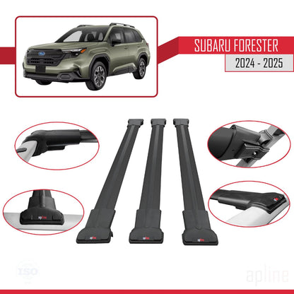Compatible with Subaru Forester (Raised Roof) 2024-2025 Fly Model Car Roof Rack Cross Bar Black Aluminium 3 Bars